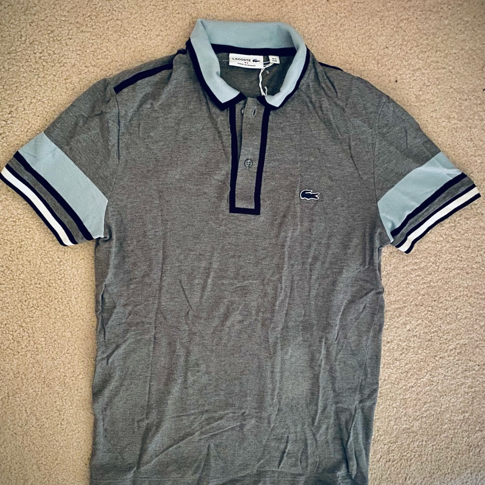 Lacoste NWOT Made in France polo grey chine/blue M